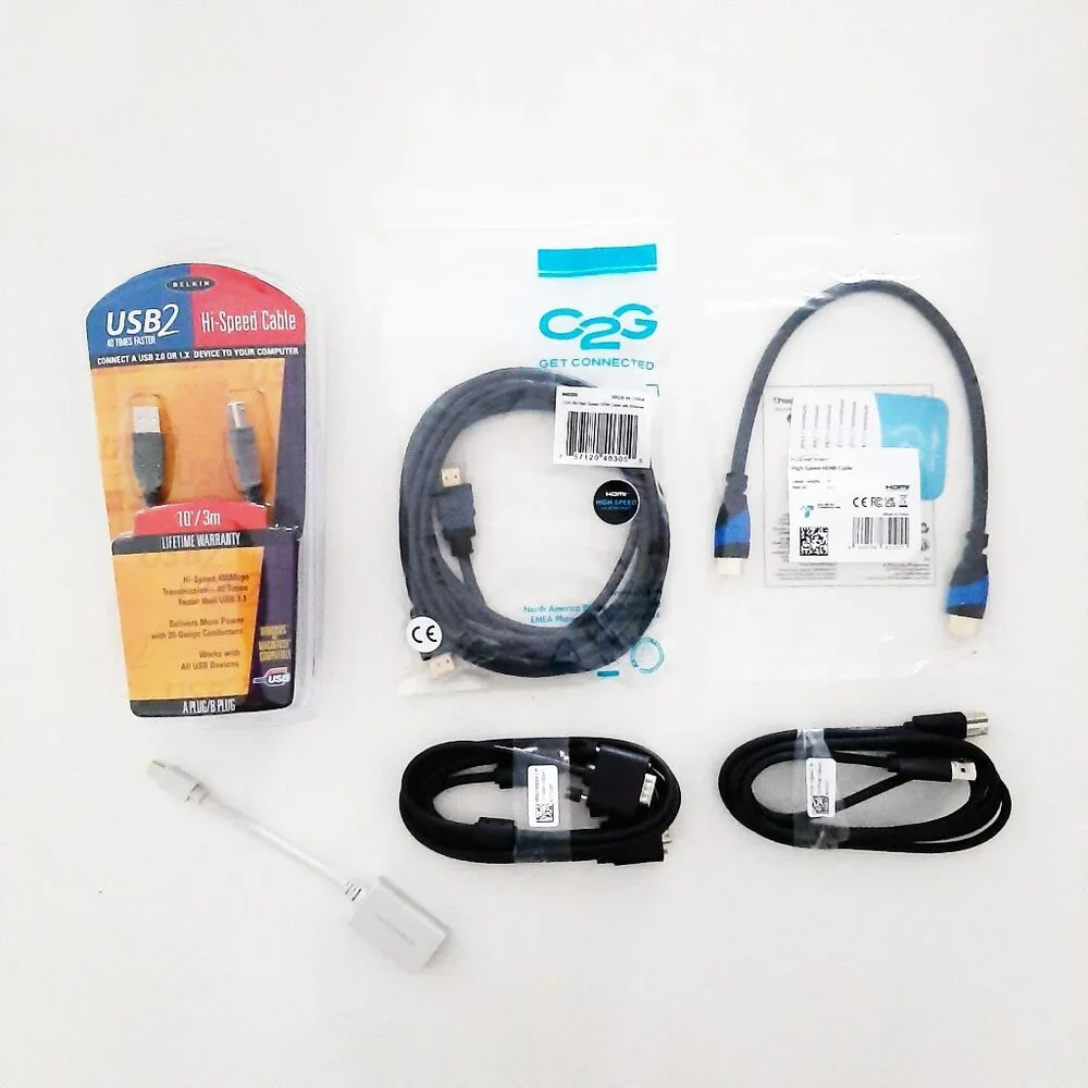 Bundle of 5 Cables (HDMI, USB, VGA) and 1 Adapter (Mini Display Port)